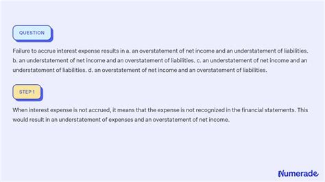 Failure to accrue interest expense results in: a. an overstatement .
